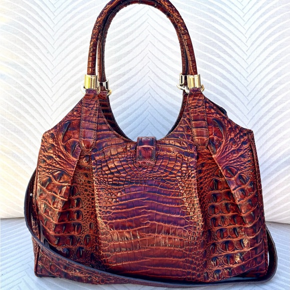Brahmin Celia Pecan Melbourne Croc-Embossed Shoulder Bag with Gold Hardware - Picture 2 of 7